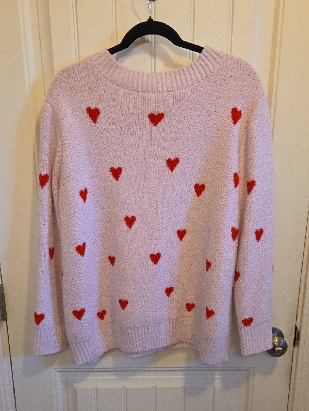 Light Pink Crewneck Sweater with Red Hearts - Picture 4 of 6